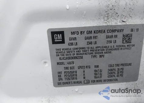 2019 Buick Encore Fwd Preferred из США, поврежденный, VIN KL4CJASB3KB962258